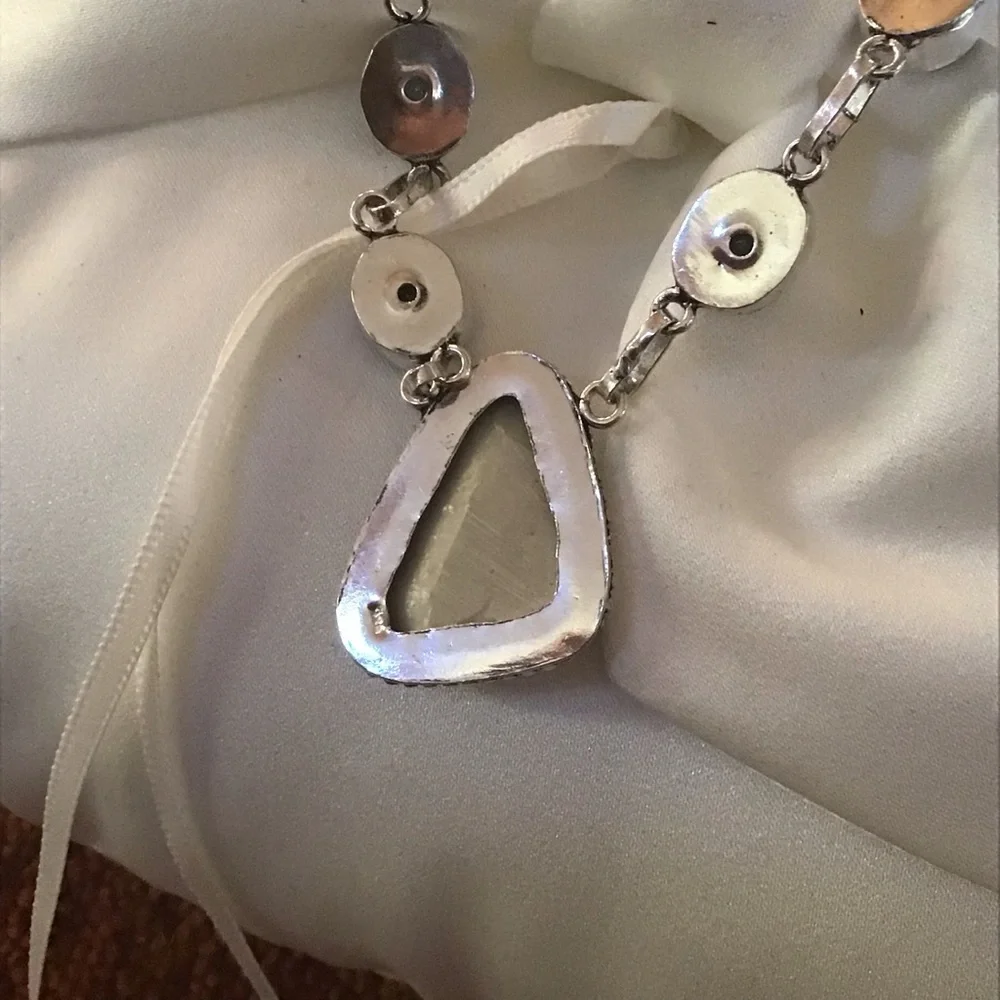 Sterling Silver Mystic Fire Topaz and Abalone Pearl Necklace Choker - Picture 8 of 11